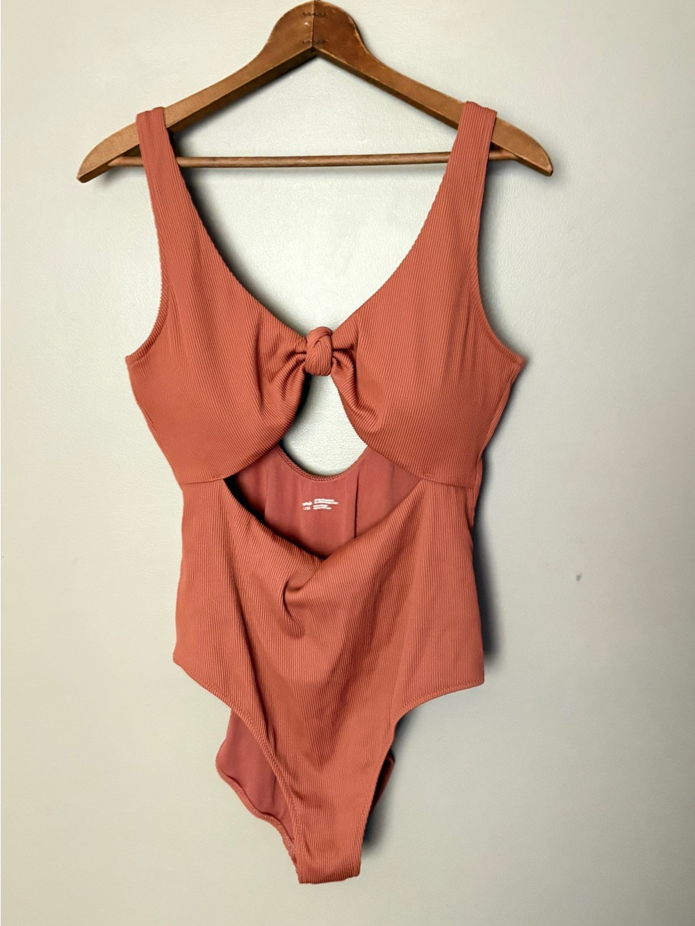 AERIE ribbed one knot tie swimsuit Terracitta monokini one piece swimsuit L EUC - Picture 8 of 12